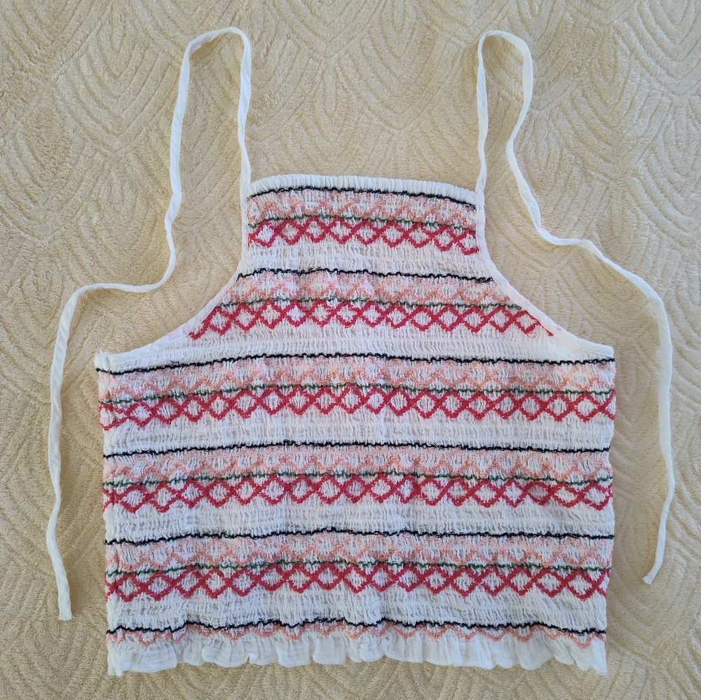 American Eagle Outfitters Red and White Crop Top Halter